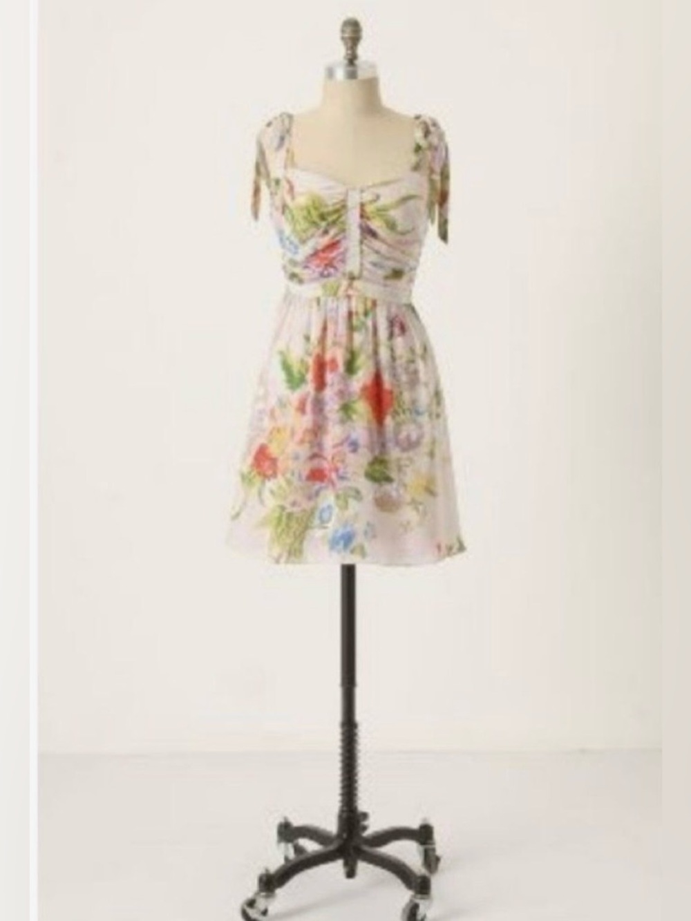 Anthropologie | Leiffsdotir Watercolor Florals Silk Tie-Straps Mini Dress